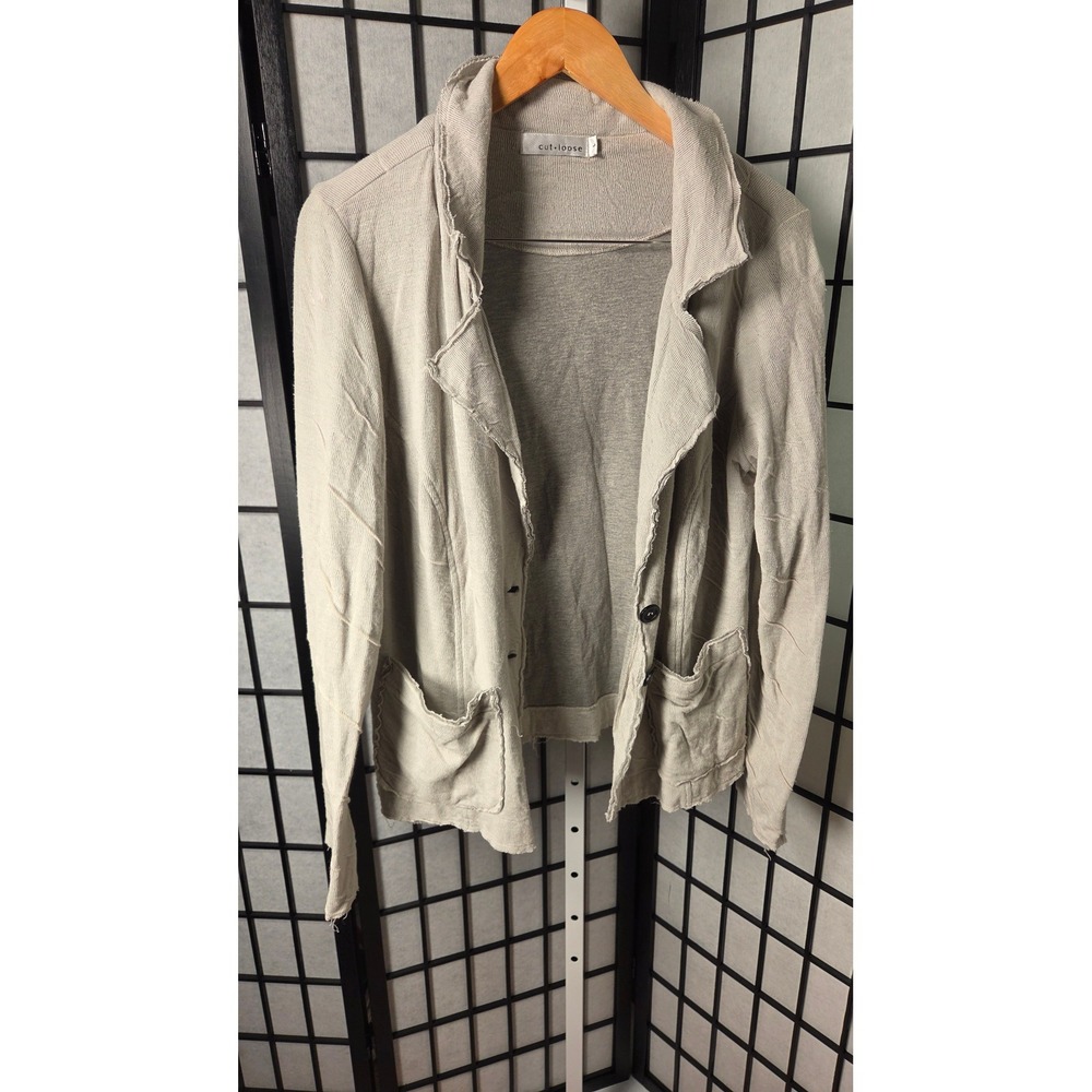 Cut Loose Lagenlook Raw Edge Textured Knit Button Front Jacket Large Women